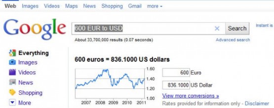 Google quick currency conversion