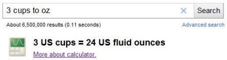 Google unit conversion in cooking