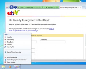 Internet Explorer 9 - Jump list eBay