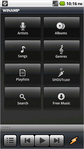 Winamp redesigned home screen