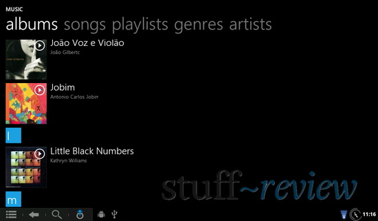 Zune/WP7 styled music player running on Nook Color - Album view