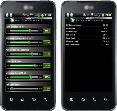 MSI Afterburner graphics card overclocking and monitoring Android app