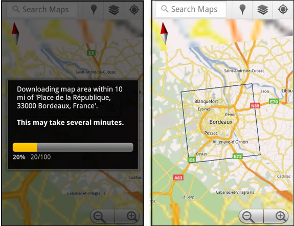 Google Maps 5.7 for Android - Download map area