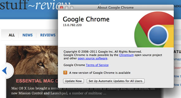 Google Chrome update with compatibility for Mac OS X Lion