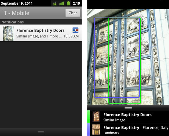 Google Goggles for Android v.1.2 background searching