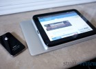 MacBook Air 2011 11-inch with iPad 2, HP TouchPad and iPhone 4 size comparison, top