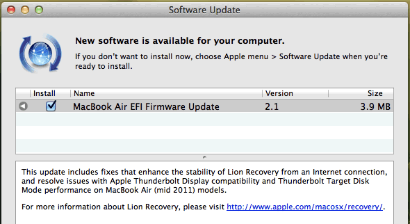 MacBook Air (mid-2011) EFI firmware update 2.1