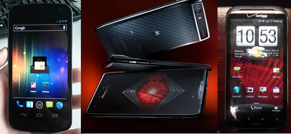 Android flagship phones: Galaxy Nexus (Prime), Motorola Droid RAZR (Spyder) and HTC Vigor (Rezound)