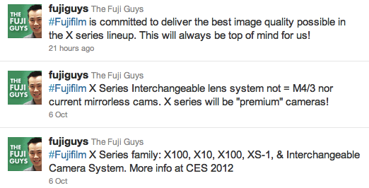 Fujiguys tweet on upcoming Fuji X-series interchangeable lens system