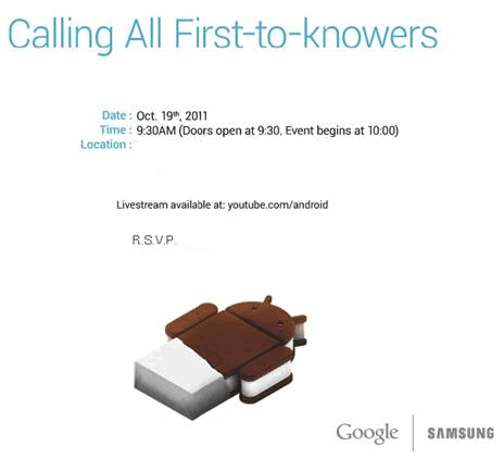 Google and Samsung Android 4.0 Ice Cream Sandwich event invite