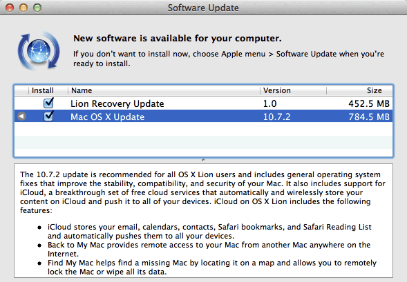 Mac OS X Lion 10.7.2 update