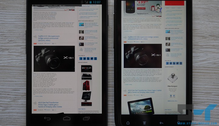 Galaxy Nexus (left) screen has a yellow tint