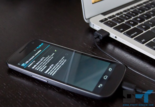 Galaxy Nexus connected to a MacBook Air via USB