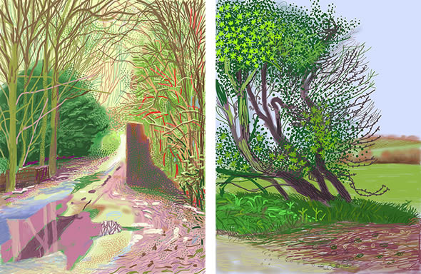 The Arrival of Spring in Woldgate, East Yorkshire, in 2011. iPad drawing printed on paper by David Hockney