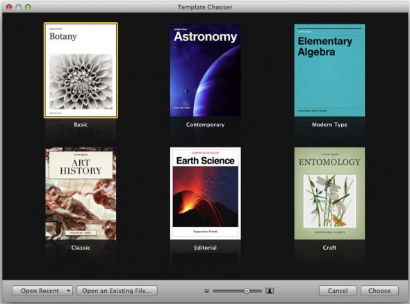 iBook Author: template chooser
