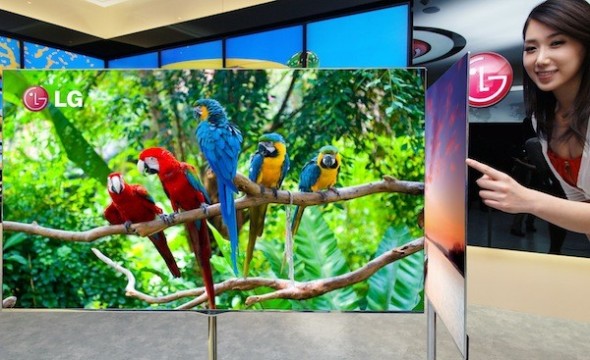 LG 55-inch OLED TV with 4 color pixel technology - front and side