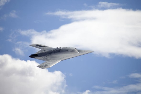 Northrop Grumman X-47B US Navy unmanned aircraft in flight