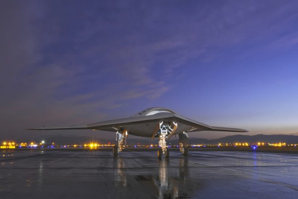 Northrop Grumman X-47B US Navy unmanned aircraft on runway