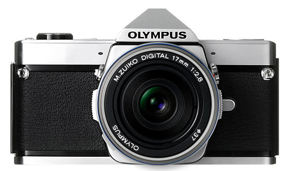 Mockup of Olympus mirrorless camera with integrated viewfinder