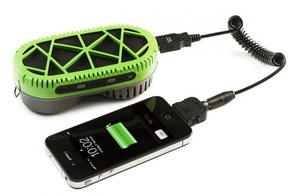 Powertrekk hybrid fuel cell charging an iPhone