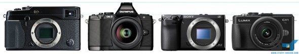 Olympus E-M5, Panasonic GX1, Sony NEX-7 and Fujifilm X-Pro1 size comparison - height