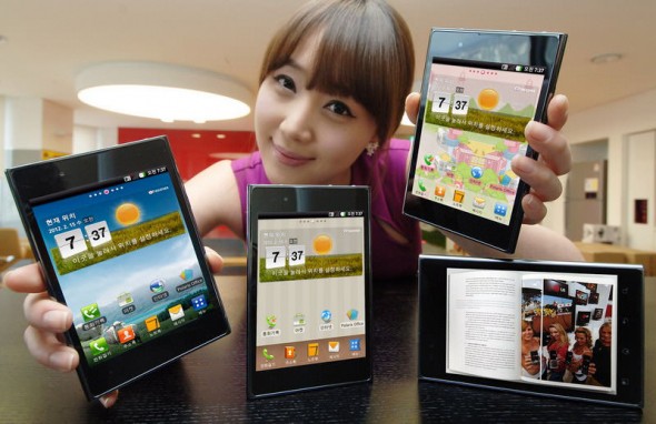 LG Optimus Vu 5.3-inch Android smartphone held by model