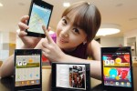 LG Optimus Vu 5.3-inch Android smartphone held by model pointing to maps