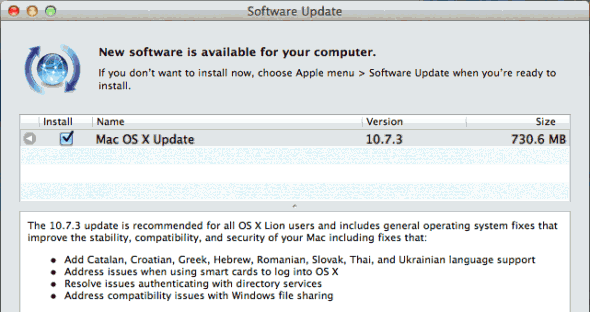 Mac OS X Lion 10.7.3 update