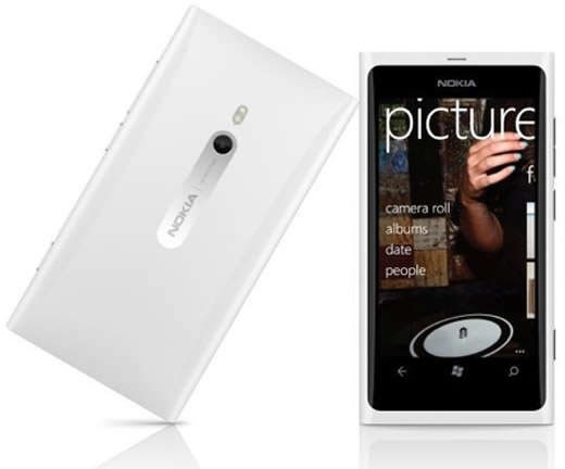 Nokia Lumia 800 smartphone in white front and back