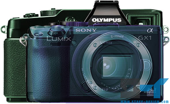 Olympus E-M5, Panasonic GX1, Sony NEX-7 and Fujifilm X-Pro1 overall size comparison
