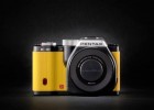 Pentax K-01 yellow front with lens cap