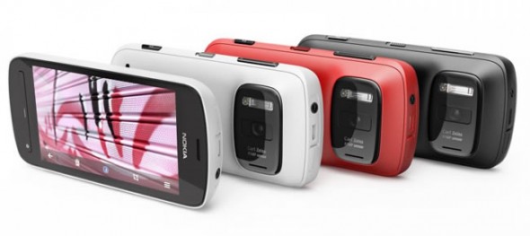 Nokia 808 PureView smartphone in white, red and black