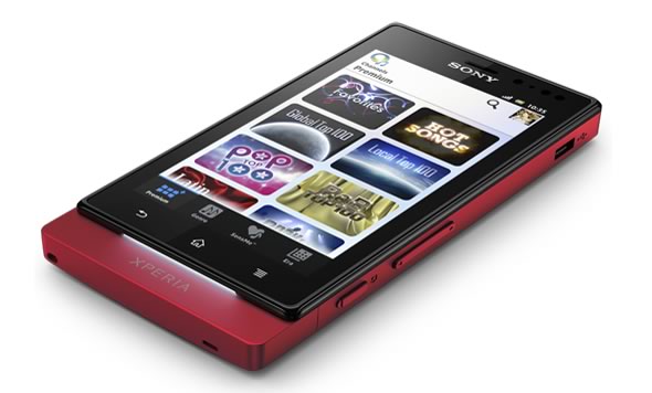 Sony Xperia Sola Android smartphone in red lying down