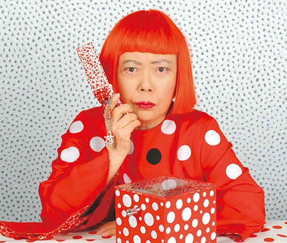 Yayoi Kusama portrait photo with dots