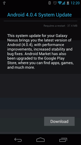 Galaxy Nexus Android 4.0.4 OTA update download