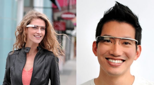 Google Project Glass augmented reality glasses worn by guy and girl