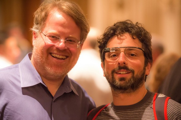 Robert Scoble and Sergey Brin wearing Google's Project Glass AR eyewear