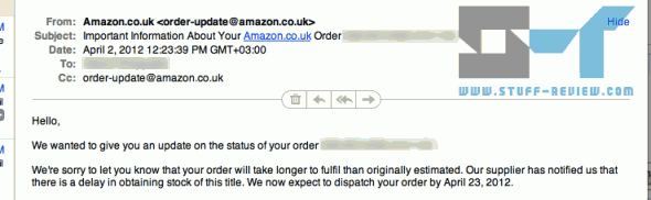Olympus OM-D E-M5 Amazon UK shipping delay email