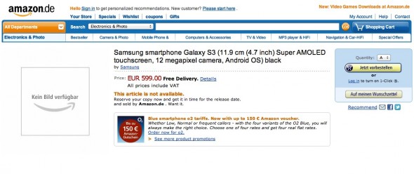 Amazon Germany Samsung S3 product page