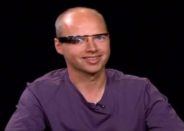 Sebastian Thrun wearing Project Glass headset at Charlie Rose interview