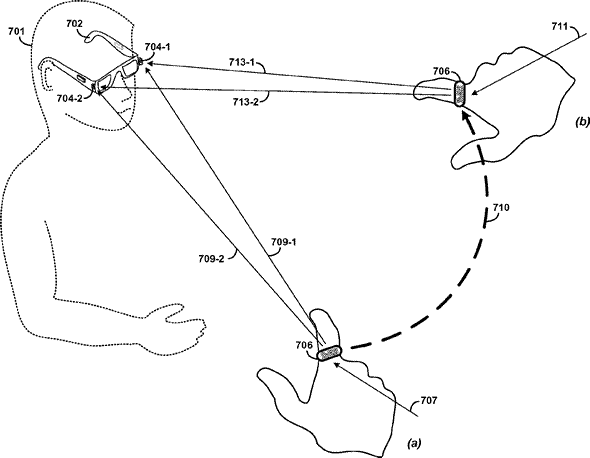 Google Project Glass patent: dual IR cameras for 3D tracking of wearable markers