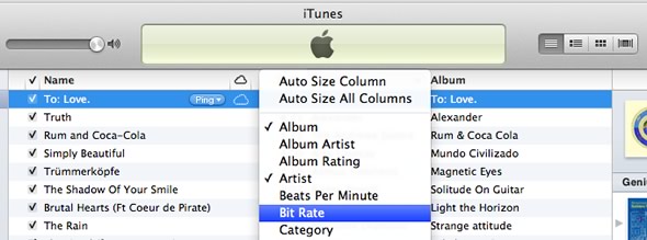 iTunes add bit rate column