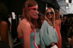 DVF fashion show model wearing Google Glass