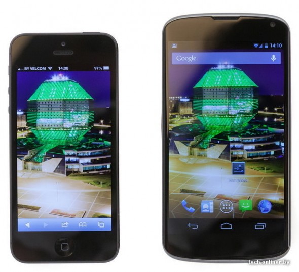 LG Google Nexus vs. iPhone 5 front